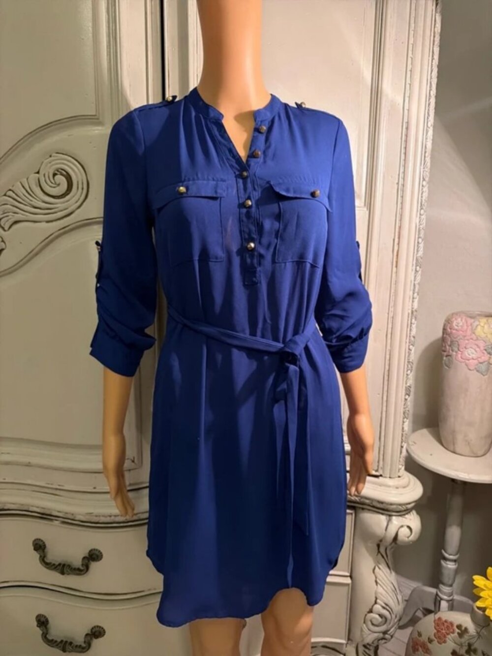 royal blue utility shirt dress